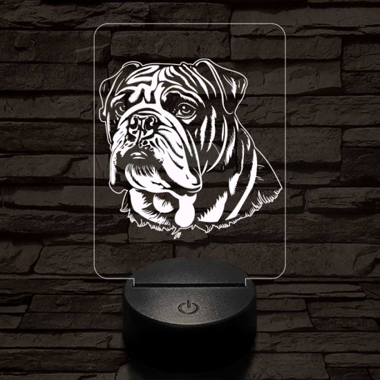 Angol bulldog-fej, 7 színű 3D led lámpa