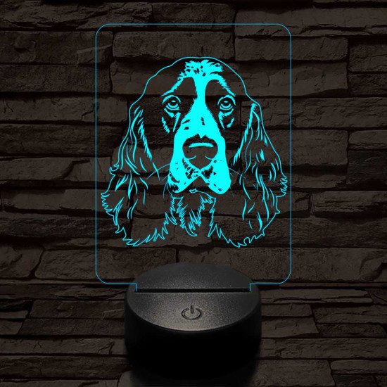 Angol springer spániel fej, 7 színű 3D led lámpa