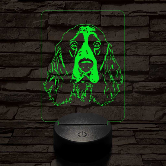Angol springer spániel fej, 7 színű 3D led lámpa
