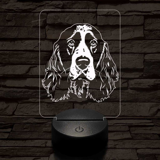 Angol springer spániel fej, 7 színű 3D led lámpa