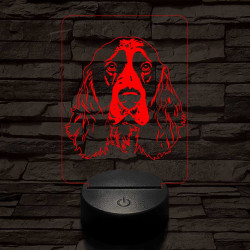 Angol springer spániel fej, 7 színű 3D led lámpa