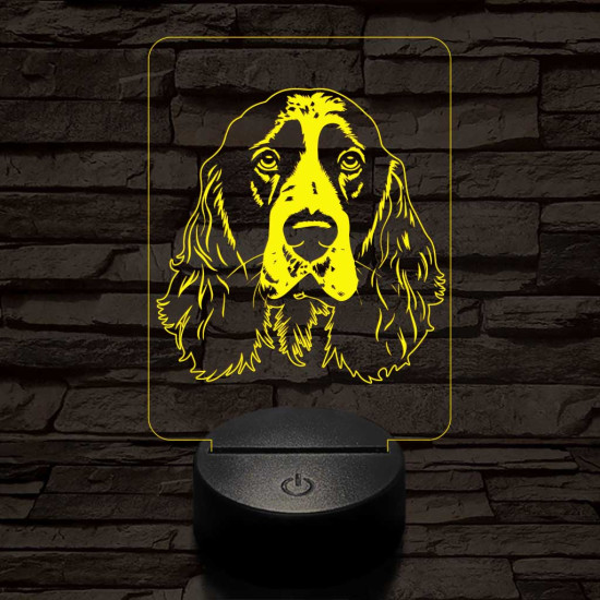 Angol springer spániel fej, 7 színű 3D led lámpa