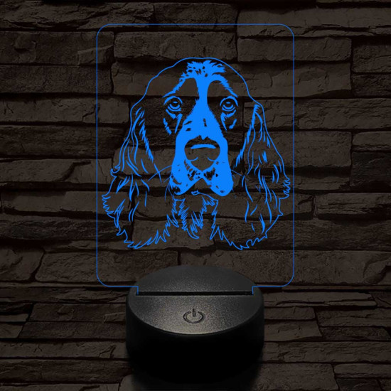 Angol springer spániel fej, 7 színű 3D led lámpa