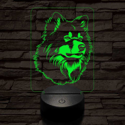 Finn lappkutya-fej, 7 színű 3D led lámpa