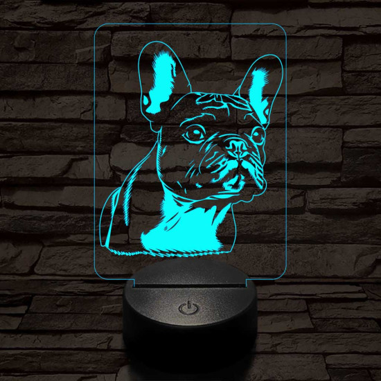 Francia bulldog-fej, 7 színű 3D led lámpa