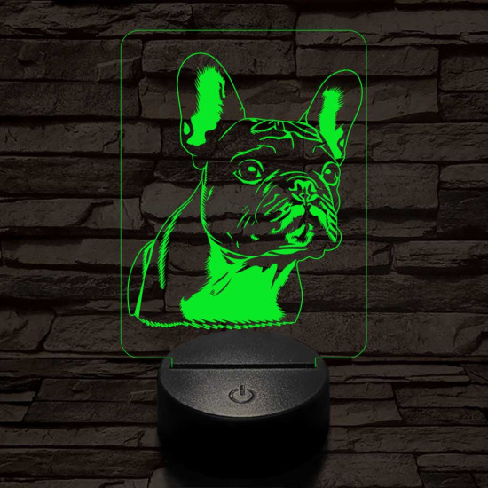 Francia bulldog-fej, 7 színű 3D led lámpa