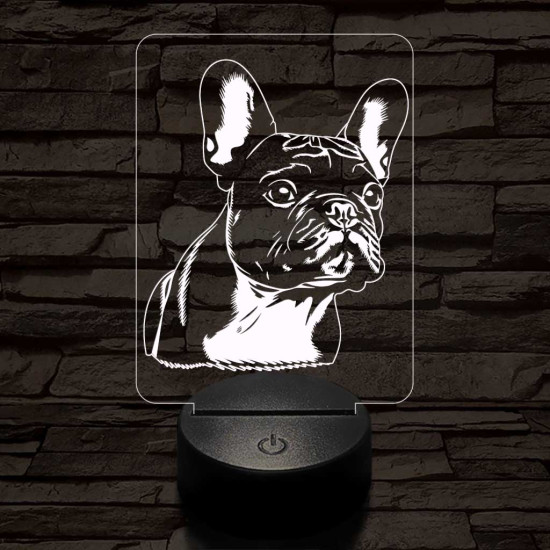 Francia bulldog-fej, 7 színű 3D led lámpa