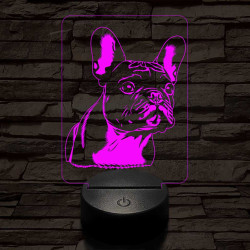 Francia bulldog-fej, 7 színű 3D led lámpa