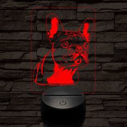 Francia bulldog-fej, 7 színű 3D led lámpa