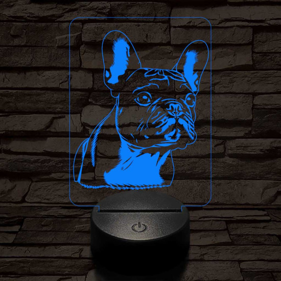 Francia bulldog-fej, 7 színű 3D led lámpa