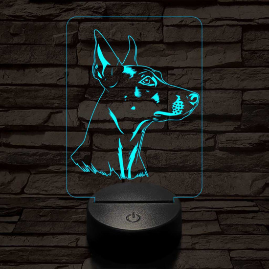 Német pincser-fej, 7 színű 3D led lámpa
