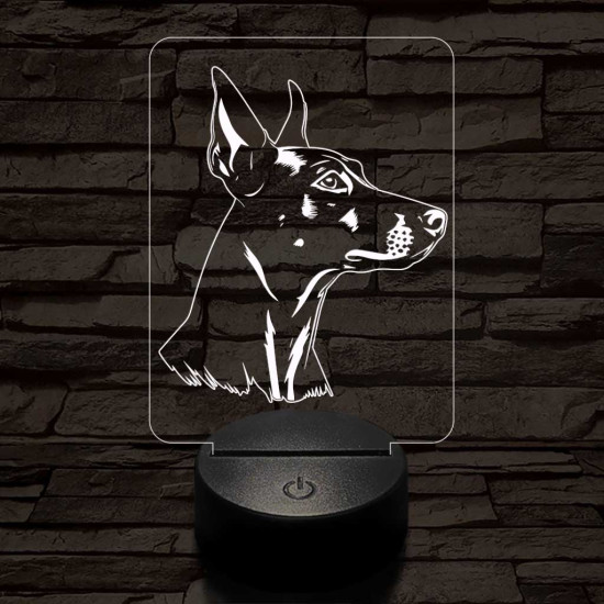 Német pincser-fej, 7 színű 3D led lámpa