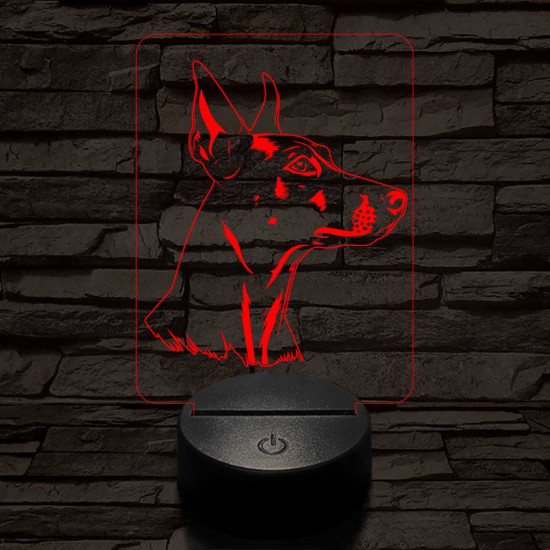 Német pincser-fej, 7 színű 3D led lámpa