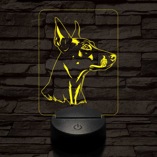 Német pincser-fej, 7 színű 3D led lámpa