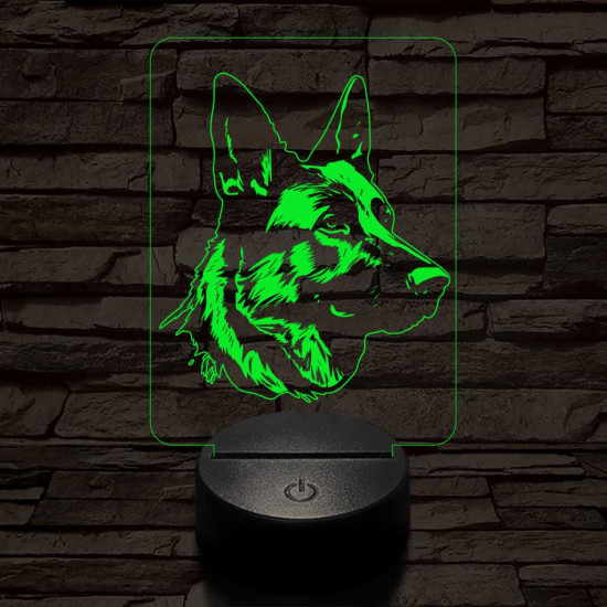 Német juhászkutya-fej 7 színű 3D led lámpa