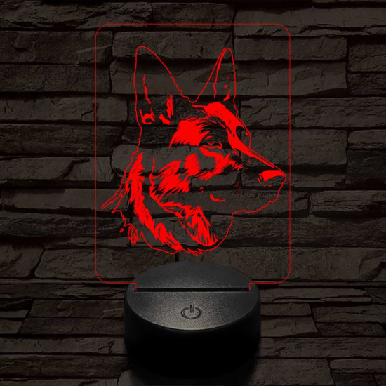 Német juhászkutya-fej 7 színű 3D led lámpa