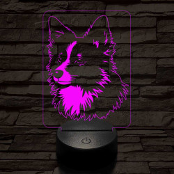 Izlandi juhászkutya-fej 7 színű 3D led lámpa