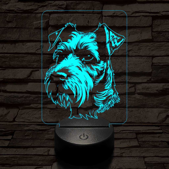 Airedale terrier-fej 7 színű 3D led lámpa