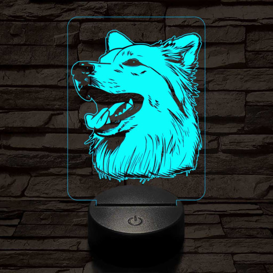 Amerikai eszkimó kutya-fej 7 színű 3D led lámpa