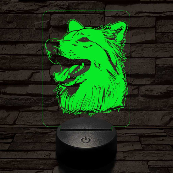Amerikai eszkimó kutya-fej 7 színű 3D led lámpa