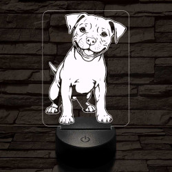 Amerikai pitbull kölyök-fej 7 színű 3D led lámpa