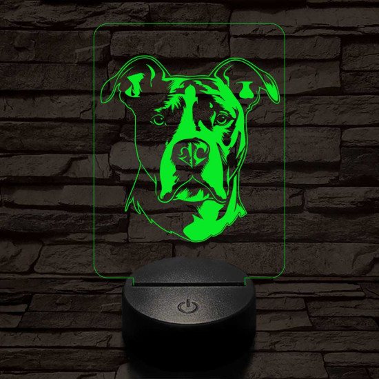 Amerikai staffordshire terrier-fej 7 színű 3D led lámpa