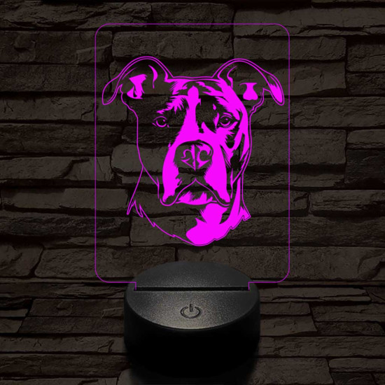 Amerikai staffordshire terrier-fej 7 színű 3D led lámpa