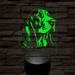 Basset hound-fej 7 színű 3D led lámpa