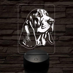 Basset hound-fej 7 színű 3D led lámpa