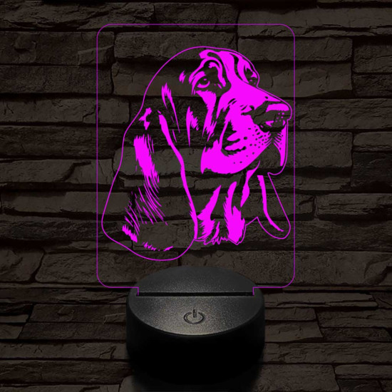 Basset hound-fej 7 színű 3D led lámpa