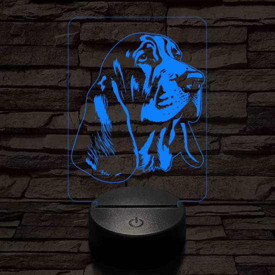 Basset hound-fej 7 színű 3D led lámpa