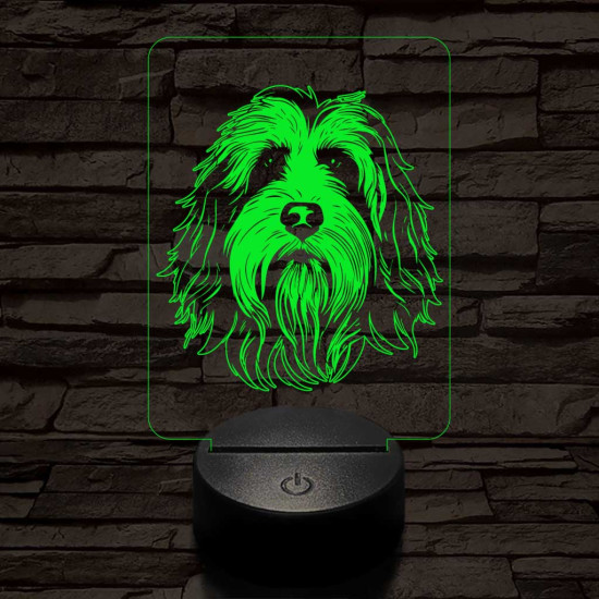 Szakállas collie-fej 7 színű 3D led lámpa