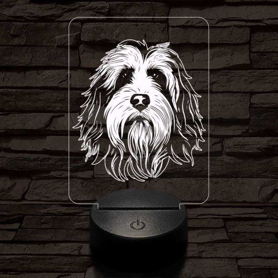 Szakállas collie-fej 7 színű 3D led lámpa