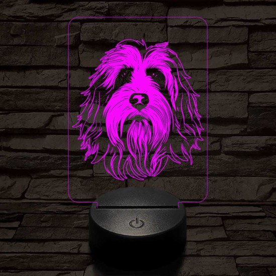 Szakállas collie-fej 7 színű 3D led lámpa