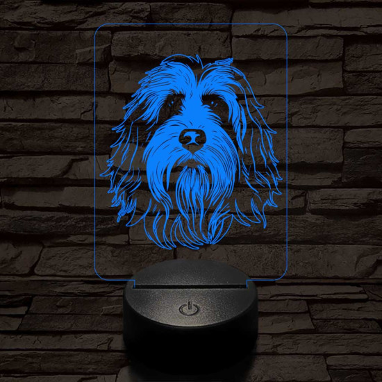 Szakállas collie-fej 7 színű 3D led lámpa