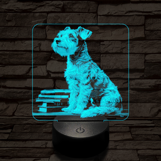 Schnauzer egész alakos portré 7 színű valósághű 3D led lámpa