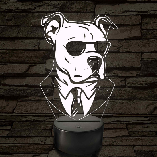 Bull Terrier öltönyben 7 színű, színváltós 3D led lámpa