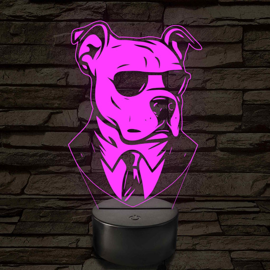 Bull Terrier öltönyben 7 színű, színváltós 3D led lámpa