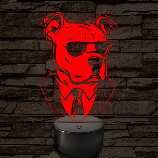 Bull Terrier öltönyben 7 színű, színváltós 3D led lámpa