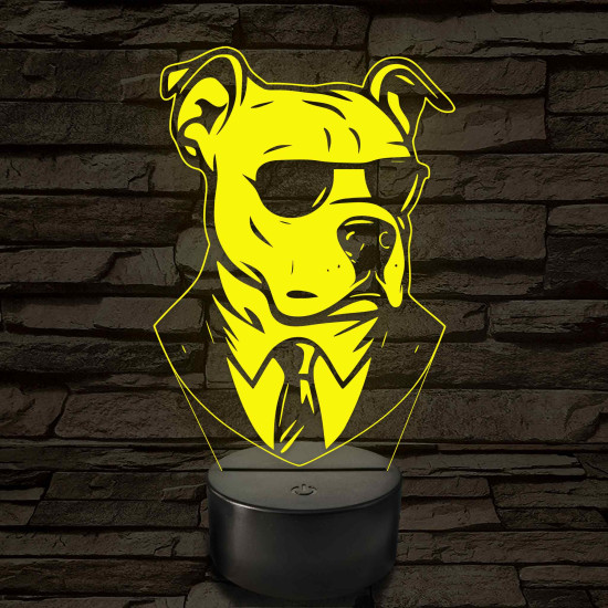 Bull Terrier öltönyben 7 színű, színváltós 3D led lámpa