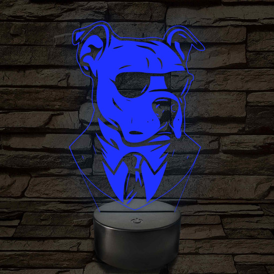 Bull Terrier öltönyben 7 színű, színváltós 3D led lámpa