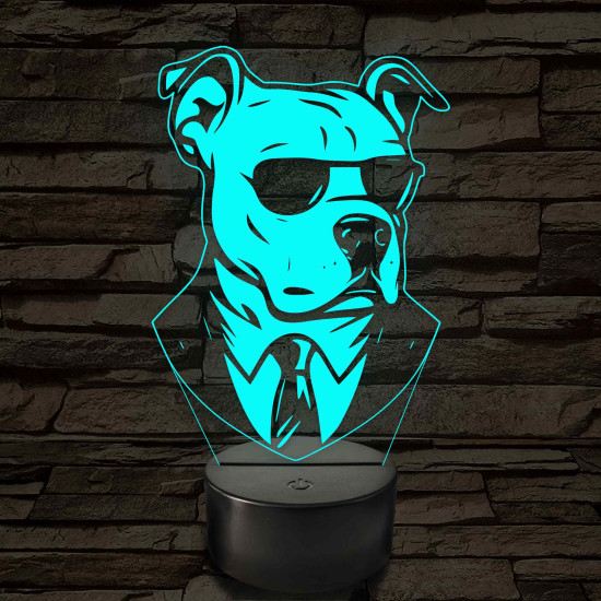 Bull Terrier öltönyben 7 színű, színváltós 3D led lámpa