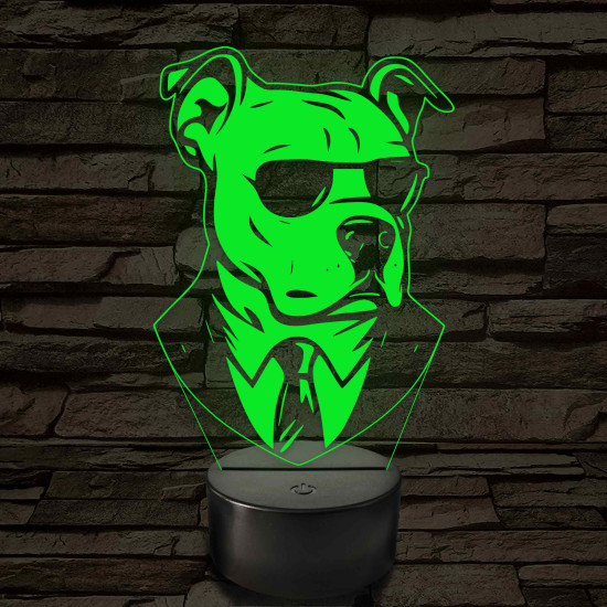 Bull Terrier öltönyben 7 színű, színváltós 3D led lámpa