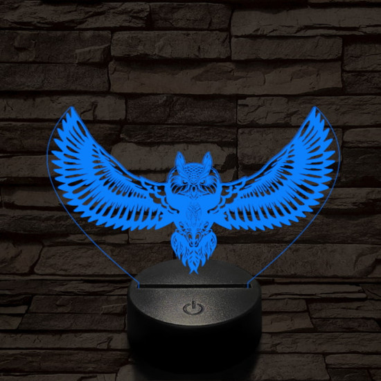 Bagoly repül 7 színű 3D led lámpa