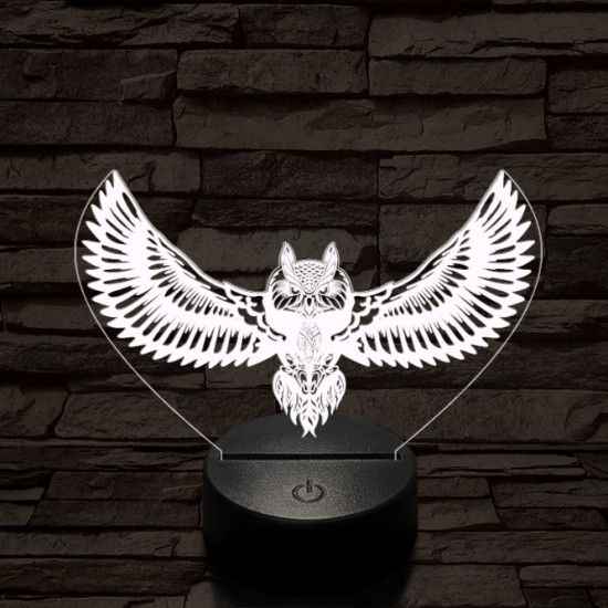 Bagoly repül 7 színű 3D led lámpa