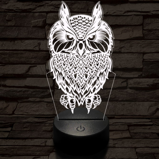 Bagoly vadász 7 színű 3D led lámpa