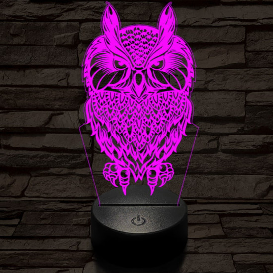 Bagoly vadász 7 színű 3D led lámpa