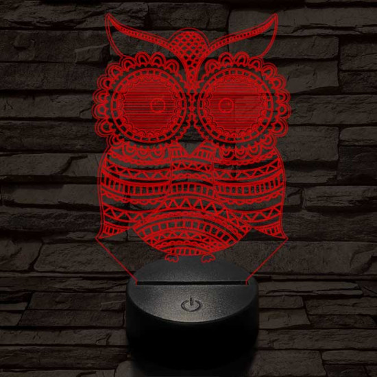 Mintás Bagoly 7 színű 3D led lámpa