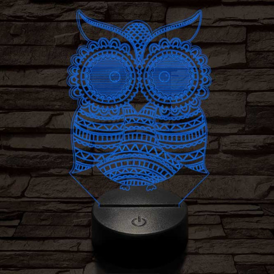 Mintás Bagoly 7 színű 3D led lámpa