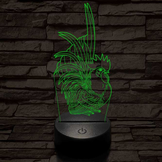 Díszes kakas 7 színű 3D led lámpa